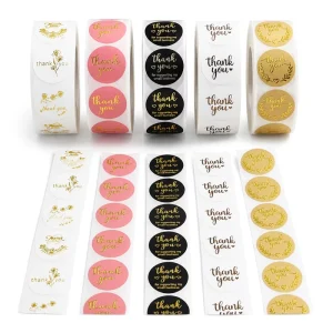 Luxury Hot Foil Stamping Thank You Sticker Roll Custom Gold Foil Sealing Stickers for Premium Gift Packaging