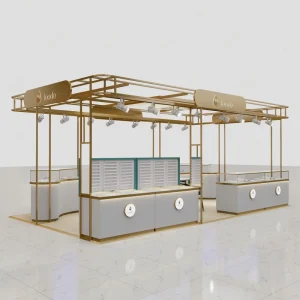 Luxury Jewelry Showcase Kiosk with LED Light Wooden Mall Kiosk for Jewelry Modern Jewelry Island Kiosk