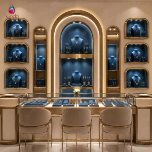 Luxury LED Glass Jewelry Display Showcase Customizable Commercial Grade Jewelry Shop Cabinet Eco Friendly Full Project