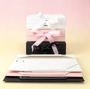Luxury Logo Rigid Exhibition Gift Box Custom Magnetic Closure Custom Size Handmade Coated Paper Sponge Lining Hot Stamped