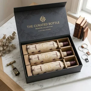 Luxury Magnetic Rigid Box with Custom Insert Aesthetic Debossed Gold Foil Wine Bottle Packaging