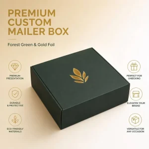 Luxury Mailer Box Custom Forest Green Boutique Packaging with Gold Foil Logo Premium DTC Box for Eco-luxury Unboxing Experience