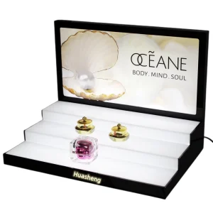 Luxury Modern LED Light Illuminated Washable Makeup Perfume Display Stand Cosmetic for Counter Polish Salon Shop