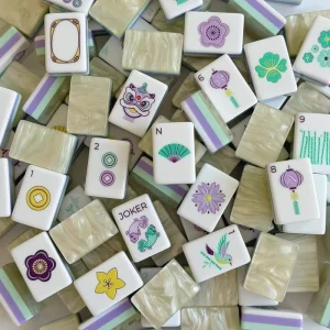 Luxury Modern Pastel Purple Mint Pearl American Mahjong Set Art Printed Portable Mahjong Tiles Premium Gift for Mah Jongg Lovers