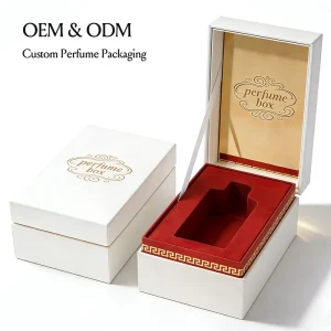 Luxury Perfume Gift Box with Velvet Insert Gold Foil Inner Lid UV Coated Rigid Cardstock Packaging Custom Printed OEM