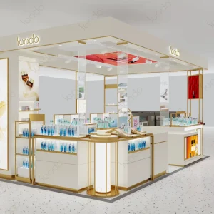 Luxury Perfume Kiosk Luminous Glass Perfume Booth Kiosk Mall Design Cosmetic Candle Kiosk