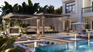 Luxury Poolside Landscape Design Service Modern Backyard Exterior Layout One-stop Decoration with 3D Rendering and Sourcing