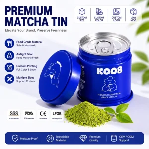 Luxury Round Shape Empty Food Metal Tinplate Matcha Tin Can 30g 40g 50g Matcha Powder