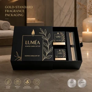 Luxury Scented Candle Gift Set Drawer Style Rigid Cardboard Box with Gold Foil Custom Drawer Box