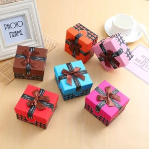 Luxury Square Cardboard Watch Box with Heart Print & Satin Bow Fully Customizable Size & Logo Premium Jewelry Packaging