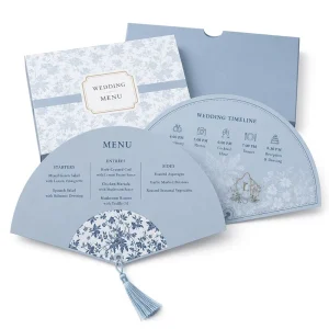 Luxury Wedding Invitation Suite with Fan Menu Card Embossed Floral Design Custom Printing and Premium Paper Finish