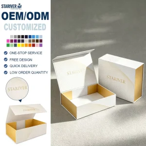 Luxury White & Gold Magnetic Closure Gift Box with Custom Foil Logo Flip-Top Rigid Cardboard Packaging for Cosmetics and Premium Gifts