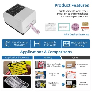MASUNG Fast Speed 4 Inch Thermal Transfer Label Printer LB400 USB Industrial Sticker Maker Adjustable Width Free Software