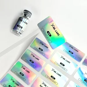MOQ 300 Vinyl Logo Stickers for 3ml 5ml 10ml Holographic Stickers Waterproof Product Stickers for Labs Vial Label