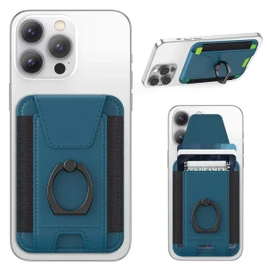MagSafe Wallet Grip 6 Card Holder RFID Blocking Leather Phone Wallet Privacy Flap for iPhone 17 16 15 14 13 12 Series Blue