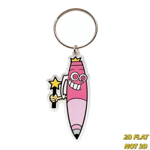 Magic Pencil King Acrylic Keychain Pink Cartoon Pencil With Crown Wand Whimsical School Supply Charm For Bags Keys Backpacks