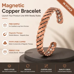 Magnet Jewelry Pure Copper Magnetic Therapy Jewelry Adjustable Braided Open Cuff Bracelet Vintage Bangle Custom