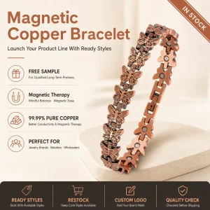 Magnet Jewelry Pure Copper Magnetic Therapy Jewelry Butterfly Chain Bracelet Vintage Link Style Custom Gift Supply