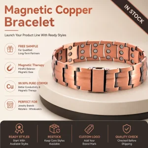 Magnet Jewelry Pure Copper Magnetic Therapy Jewelry Chain Link Bracelet Vintage Geometric Custom Gift for Brands