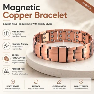 Magnet Jewelry Pure Copper Magnetic Therapy Jewelry Chain Link Bracelet Vintage Geometric Custom Gift for Brands