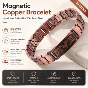 Magnet Jewelry Pure Copper Magnetic Therapy Jewelry Eagle Pattern Chain Link Bracelet Custom Gift Wristband B2B