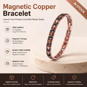 Magnet Jewelry Pure Copper Magnetic Therapy Jewelry Vintage Three Row Link Bracelet With Magnetic Discs Custom