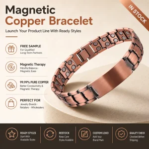 Magnet Jewelry Pure Copper Magnetic Therapy Jewelry Vintage Three Row Link Bracelet With Magnetic Discs Custom