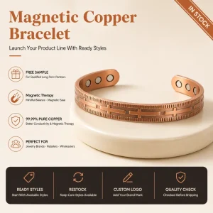 Magnet Jewelry Pure Copper Magnetic Therapy Jewelry Vintage Triple Row Chain Link Bracelet for Custom Brand Supply