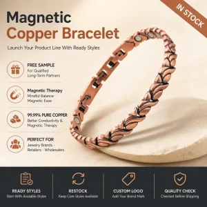 Magnet Jewelry Pure Copper Magnetic Therapy Jewelry Vintage Triple Row Chain Link Bracelet for Custom Brand Supply