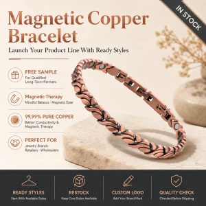 Magnet Jewelry Pure Copper Magnetic Therapy Jewelry Vintage Triple Row Chain Link Bracelet for Custom Brand Supply