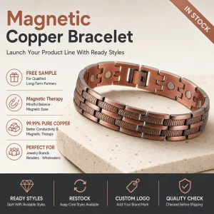 Magnet Jewelry Pure Copper Magnetic Therapy Jewelry Vintage Wheat Pattern Link Bracelet Two Tone Custom for Retailers