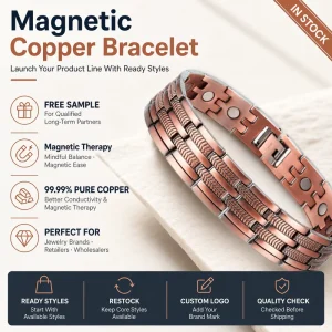 Magnet Jewelry Pure Copper Magnetic Therapy Jewelry Vintage Wheat Pattern Link Bracelet Two Tone Custom for Retailers