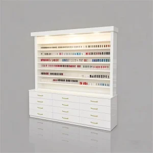 Makeup Display Stand for Store Counter Display Case Display Cabinet with LED Strip Wood Display Counter