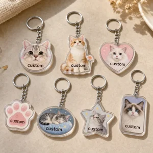 Manufacturer Custom Cat Acrylic Keychain Personalized Pet Photo Key Chain Heart Paw Star Shape Animal with Keyring