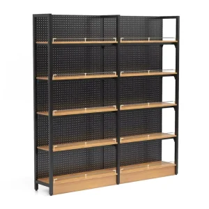Manufacturer Heavy-Duty Perforated Metal Supermarket Gondola Shelving Display Rack, Freestanding Powder-Coated