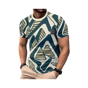 Men’s 3D Digital Printed Casual Short Sleeve T-Shirt 100% Polyester Anti-Pilling Regular Fit O-Neck