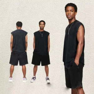Men’s Acid Wash Heavyweight Sleeveless Muscle Tank Top Cropped Distressed Streetwear Style Customizable Tank Top