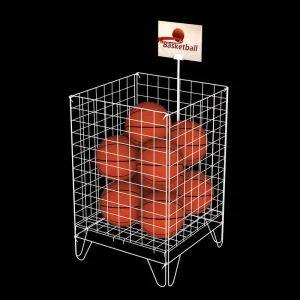 Mesh Basketball Display Bin Metal Wire Grid Storage Basket Stand Retail Sport Ball Display Rack for Gym Store