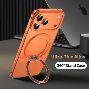 Metal 360 Stand Magnetic Wireless Charging Frosting Shockproof Phone Case