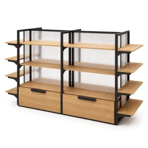 Metal Heavy Duty Retail Display Stand Clothing Store Modular Gondola Shelving LED Lighting Adjustable Supermarket