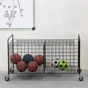 Metal Mesh Cart Gym Organizer Basketball Rack Soccer Ball Rack Cart Metal Storage Display Rack Equipment Storage Basket