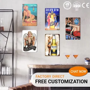 Metal Tin Sign Vintage Poster Pin up Girl Beer Bar Wall Decor Custom Retro Advertising Sign for Pub Restaurant Home Decoration