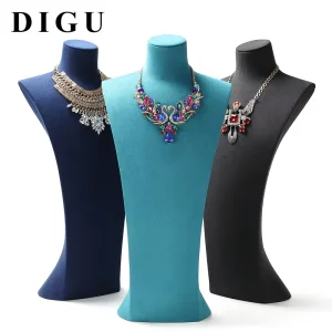 Microfiber Jewelry Display Stand for Jewelry Shop Windows with Curved Necklace Shelf Bust