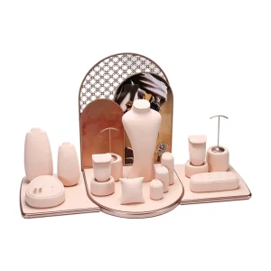 Microfiber Suede Professional Jewelry Display Cabinet Stand Rack Pink Showcase Window Display