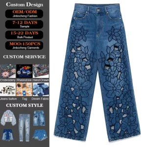 Mid Waisted Ladies Straight Loose Embroidery Jeans Breathable Streetwear Classic Wash Casual Women’s Denim Pants