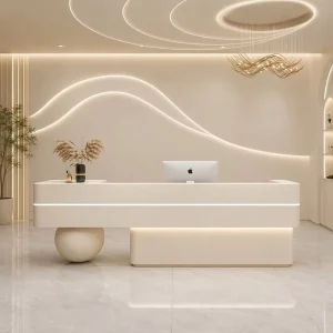 Minimalist Arc Reception Desk LED Ambient Light Ball Base E1 Board 7 Layer Paint 6 Colors Custom Size No Assembly OEM