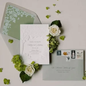 Minimalist Cotton Paper Letterpress Invitation Cards Elegant Wedding Invitations Color-debossed Geometric Pattern Custom Invite