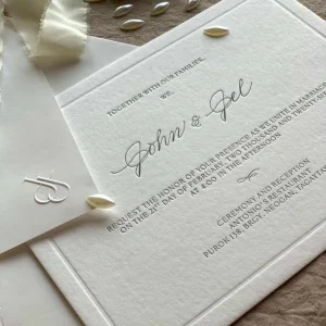 Minimalist Cotton Paper Letterpress Invitation Set Elegant Wedding Invitations Color-debossed Design Custom Printed Envelopes