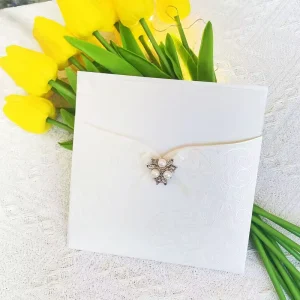 Minimalist Custom Square Wedding Invitation Cards with Pearl Decoration