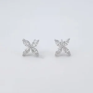 Minimalist Fashion Geometric X Shape Marquise Cut Pt950 Platinum Lab Grown Diamond Stud Earrings Ear Cuffs
